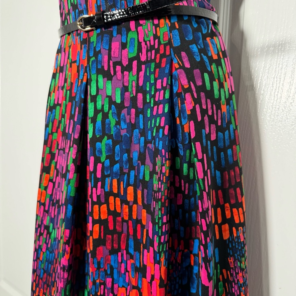Ellen Tracy Bold Multicolor Abstract Print Sleeveless Belted Dress Size 14 - Picture 5 of 8